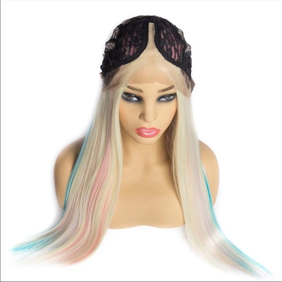 Blonde & pastel Long Straight Synthetic Lace Front - Picture 6 of 7